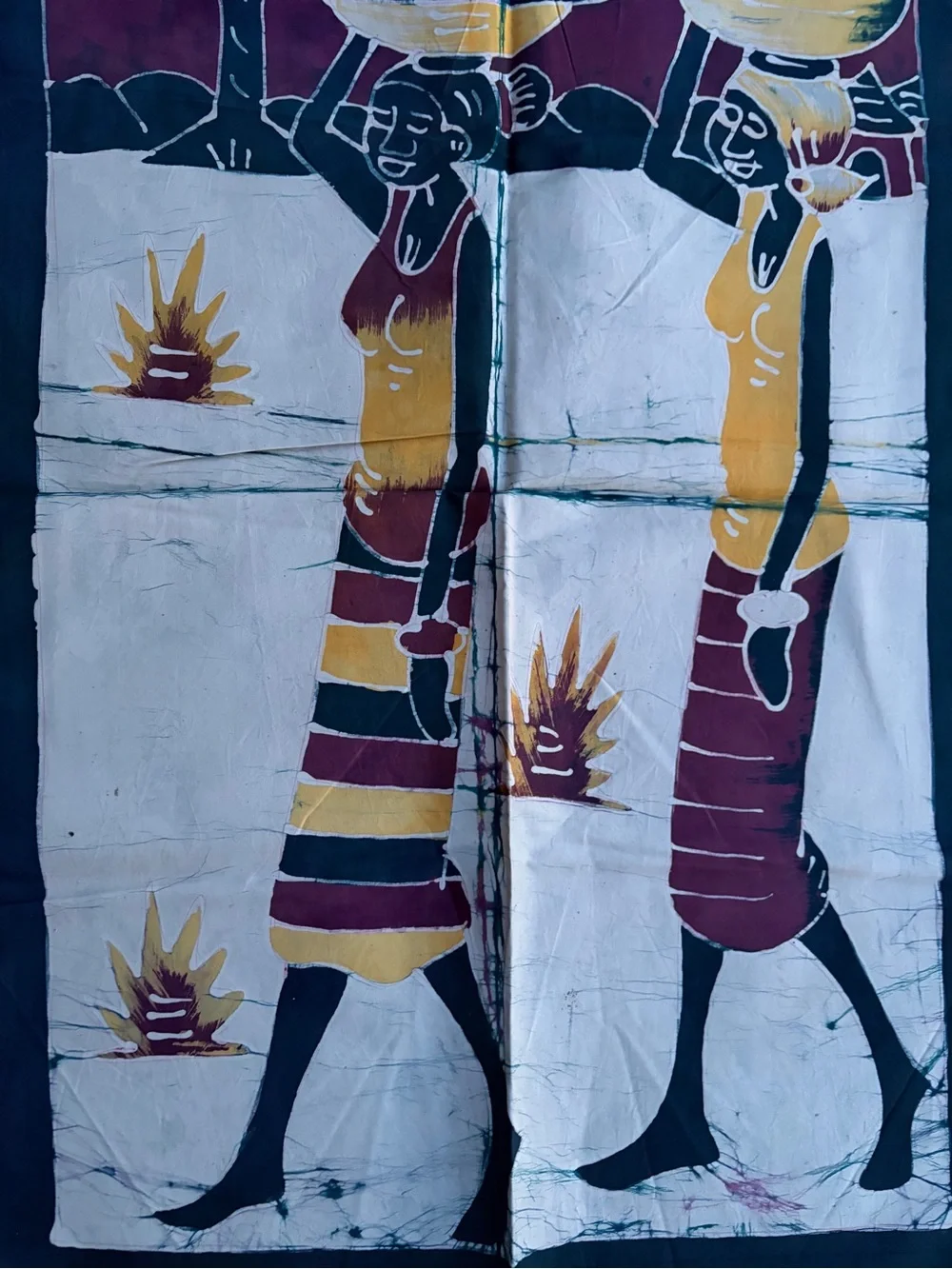 Handmade African-Inspired Wall Tapestry in Burgundy, Yellow & Black